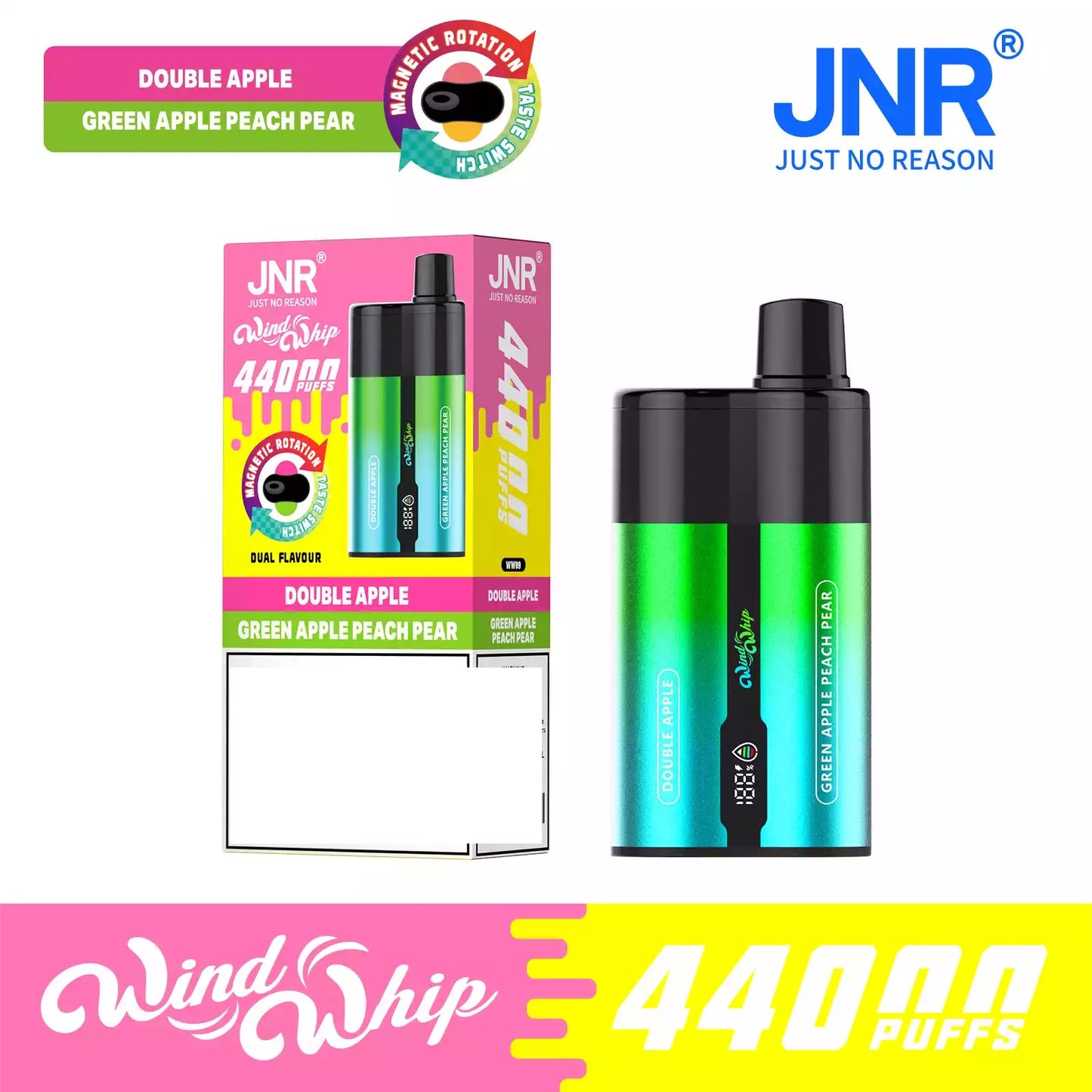 JNR WIND WHIP 44K 44000 Puffs Type C Fast Charge Smart Screen Rechargeable Disposable Vape Wholesale Bulk Buy