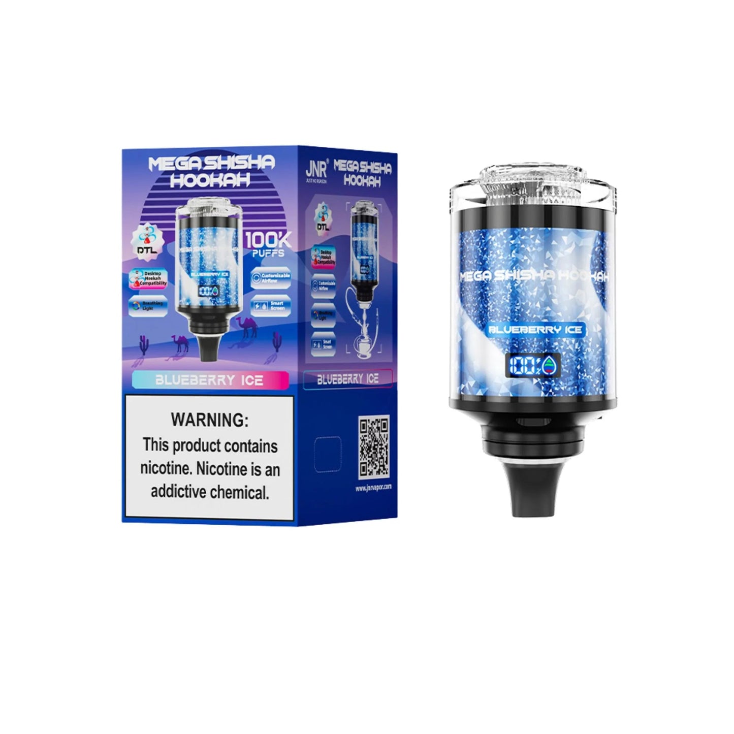 JNR Mega Shisha Hookah 100K Einweg-E-Zigarette mit 2 % Nikotinsalz, 60 ml Tankvolumen, 2200 mAh Akku, 11 Geschmacksrichtungen im Angebot 