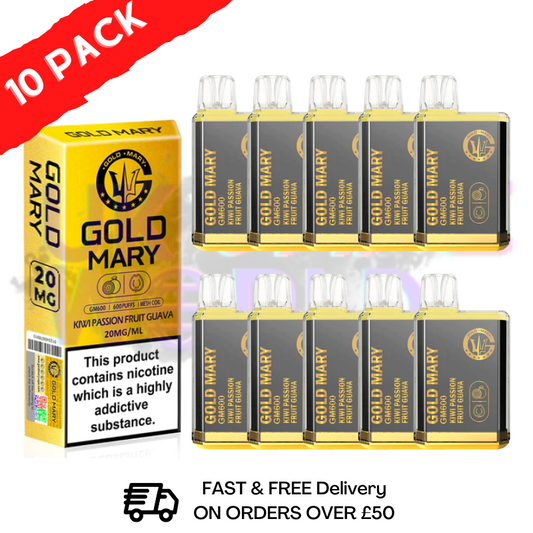 Kiwi-Passionsfrucht-Guave – Gold Mary 600 Puffs, 10er-Packung