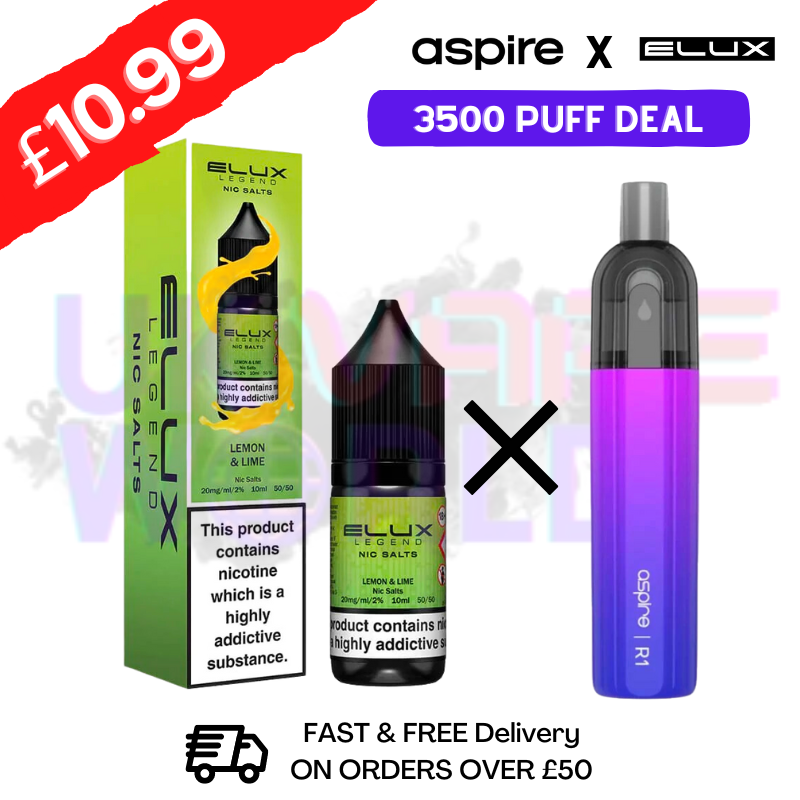 Zitrone-Limette (NEU) ELUX LEGEND Salz 3500 Züge x Aspire Einweg-Set