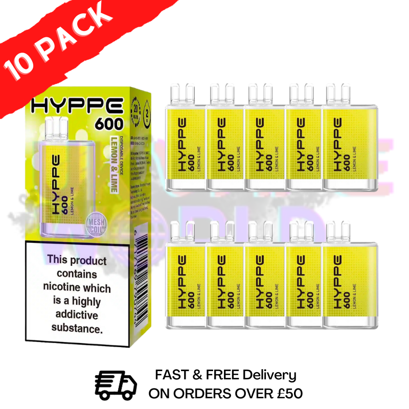 Zitrone und Limette – HYPPE BAR Puffs 600er-Packung mit 10 Einwegriegeln