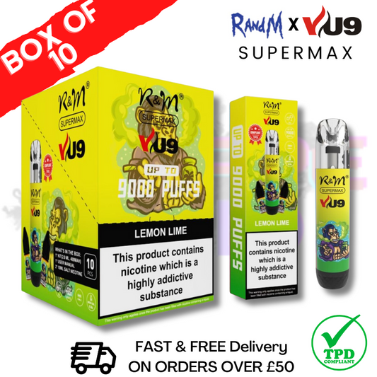 Lemon Lime RandM 9K SuperMAX 9000 Puff Bar R und M 10er-Packung