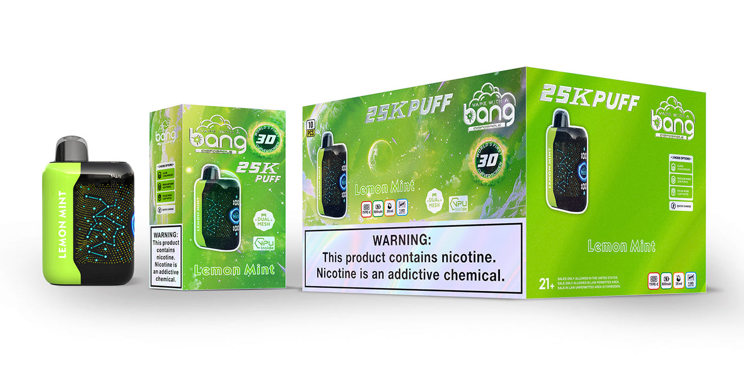 Bang starry 25000 puffs Disposable Vape-850mAh Battery. 30ml E-liquid. Multiple Nicotine 16 Flavors