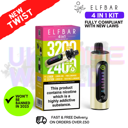 Elf Bar Lemon Edition 3200 &amp; 2400 Züge (4 in 1) Vorgefülltes Pod-Set