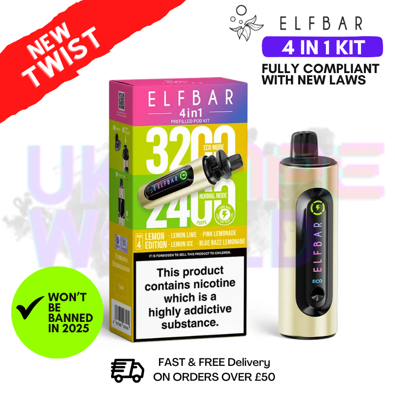 Elf Bar Lemon Edition 3200 &amp; 2400 Züge (4 in 1) Vorgefülltes Pod-Set