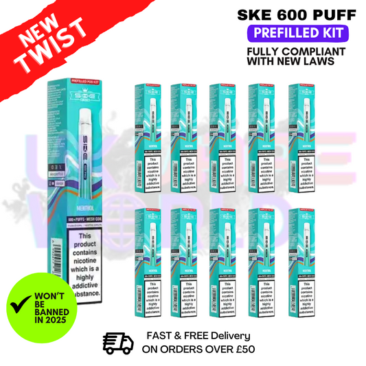 Menthol Crystal Bar Puffs 600 SKE Schachtel mit 10 Stück (Neu)