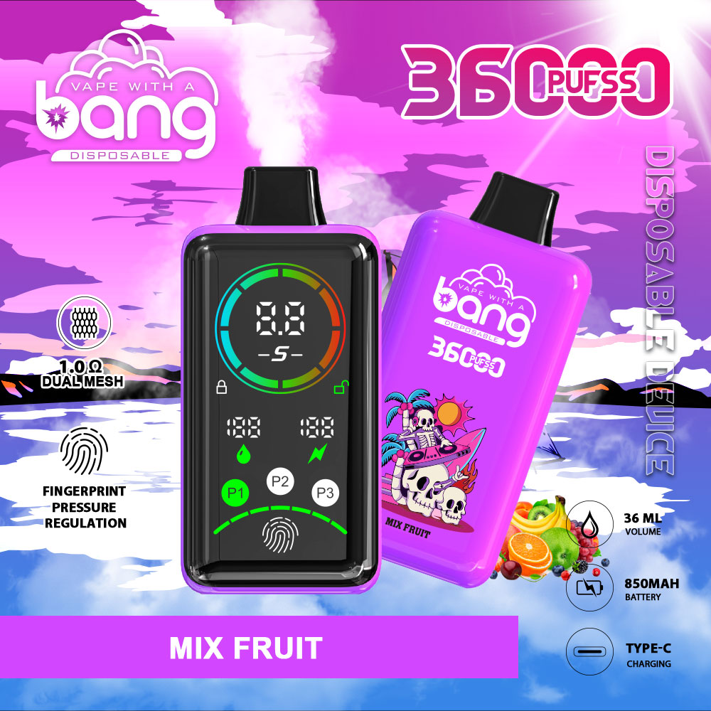 Bang 36000 Power Disposable Vape – 850mAh Battery. 36mL E-Liquid. 0% to 5% Nicotine Options 12 Flavors