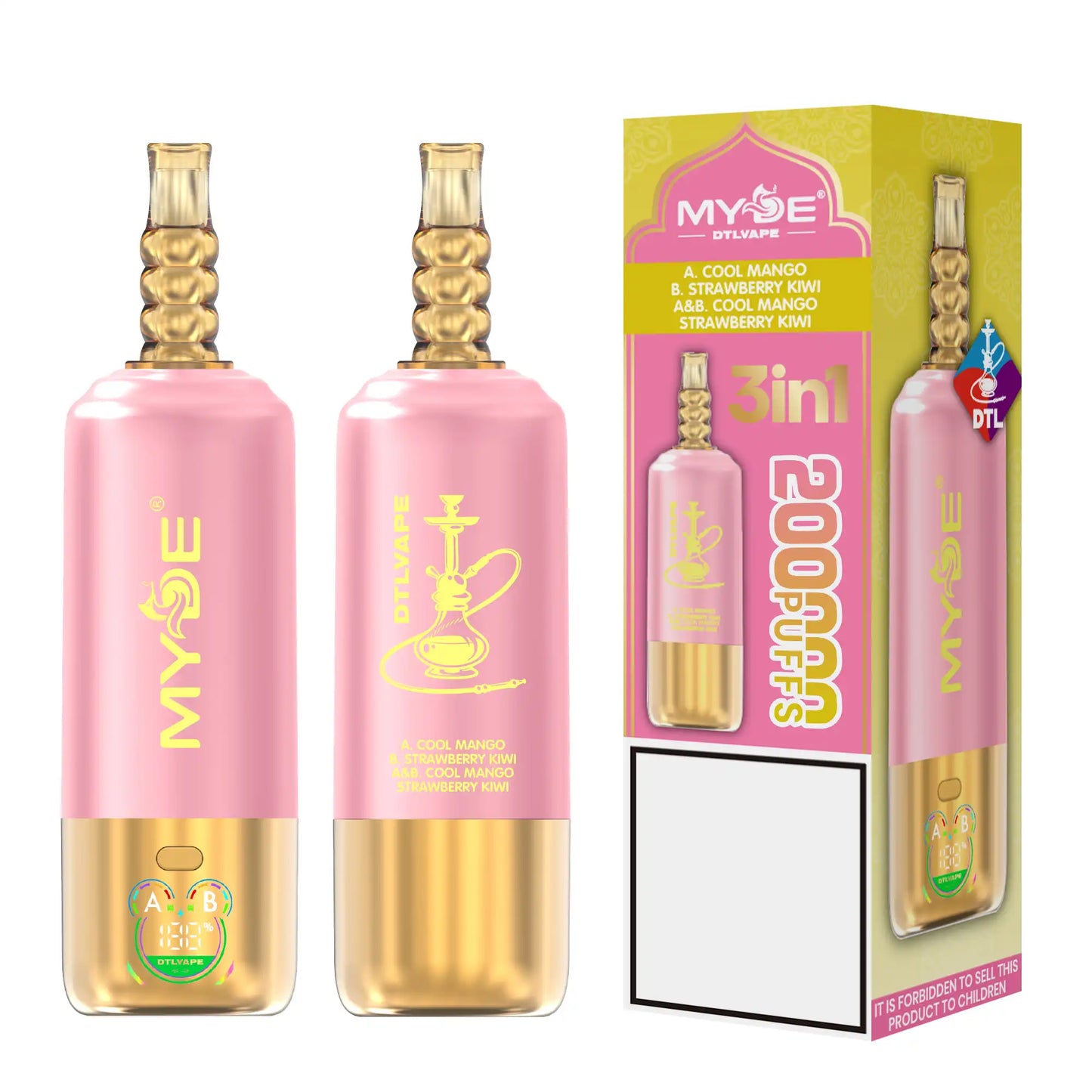 MYDE DTL 3 In 1 Taste 200000 Puffs Shisha Hookah Disposable Vapes 200K Wholesale Bulk Buy Mesh Coil LED Display