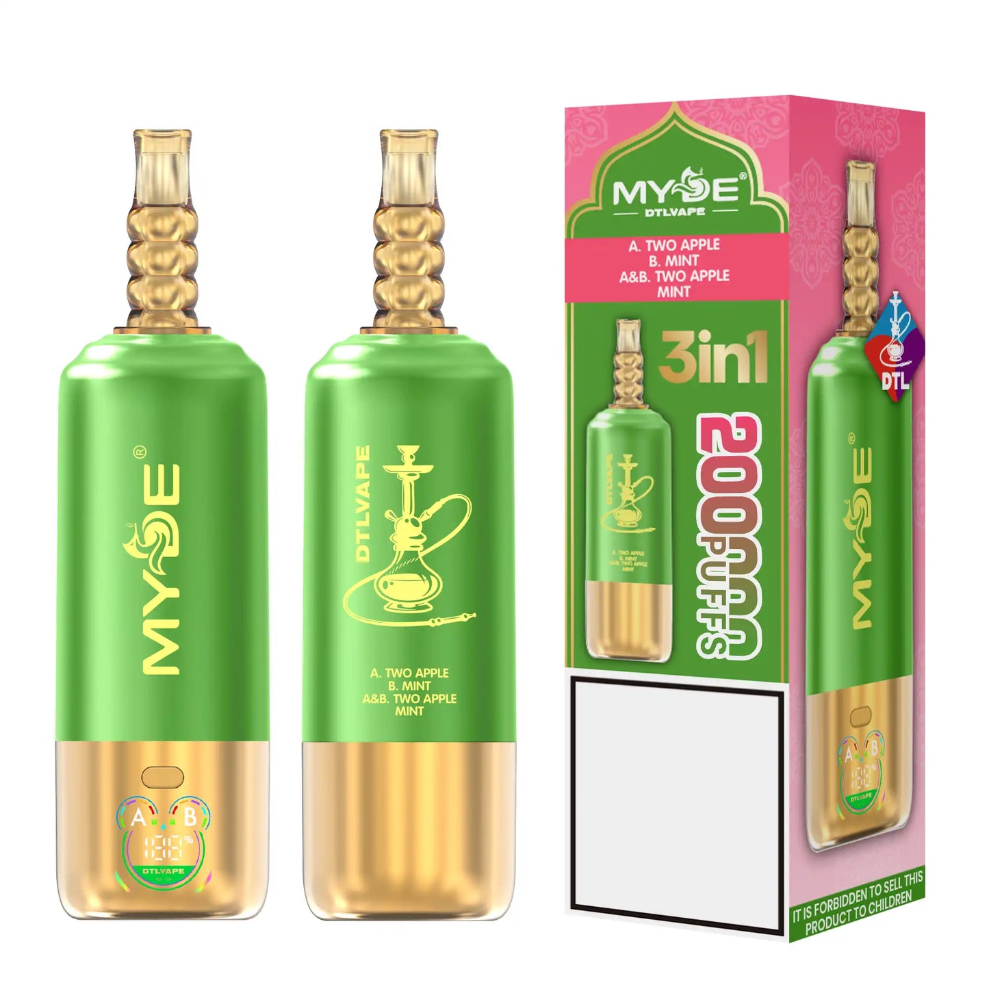 MYDE DTL 3 In 1 Taste 200000 Puffs Shisha Hookah Disposable Vapes 200K Wholesale Bulk Buy Mesh Coil LED Display