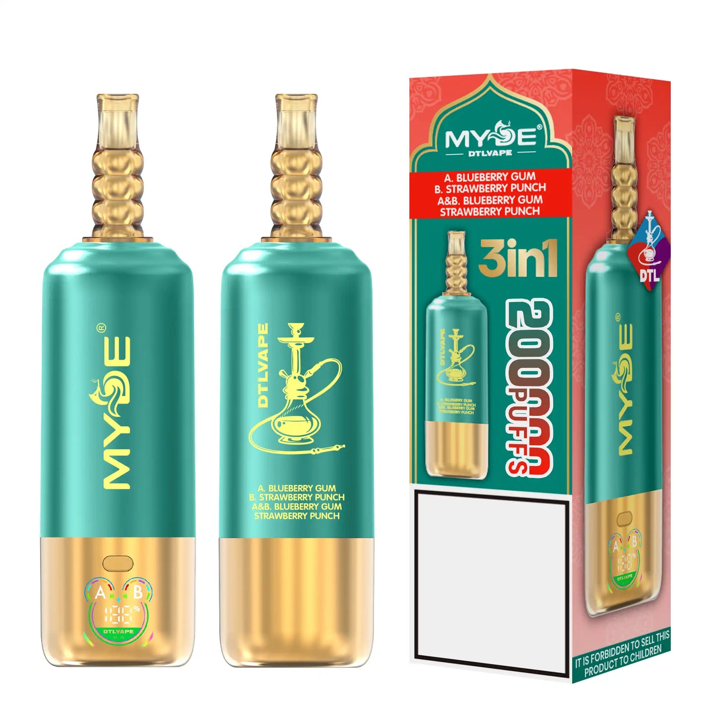 MYDE DTL 3 In 1 Taste 200000 Puffs Shisha Hookah Disposable Vapes 200K Wholesale Bulk Buy Mesh Coil LED Display