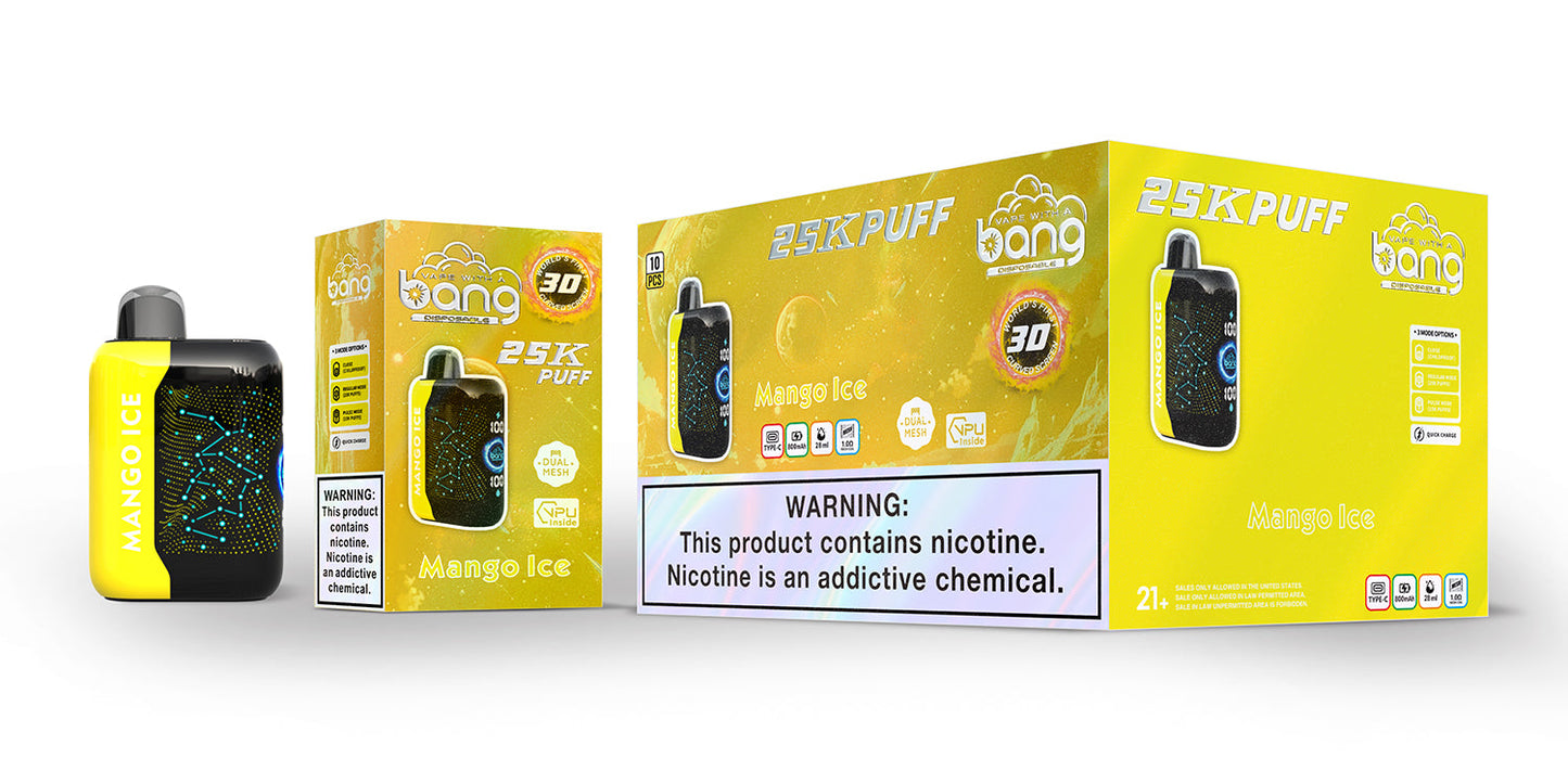 Bang starry 25000 puffs Disposable Vape-850mAh Battery. 30ml E-liquid. Multiple Nicotine 16 Flavors