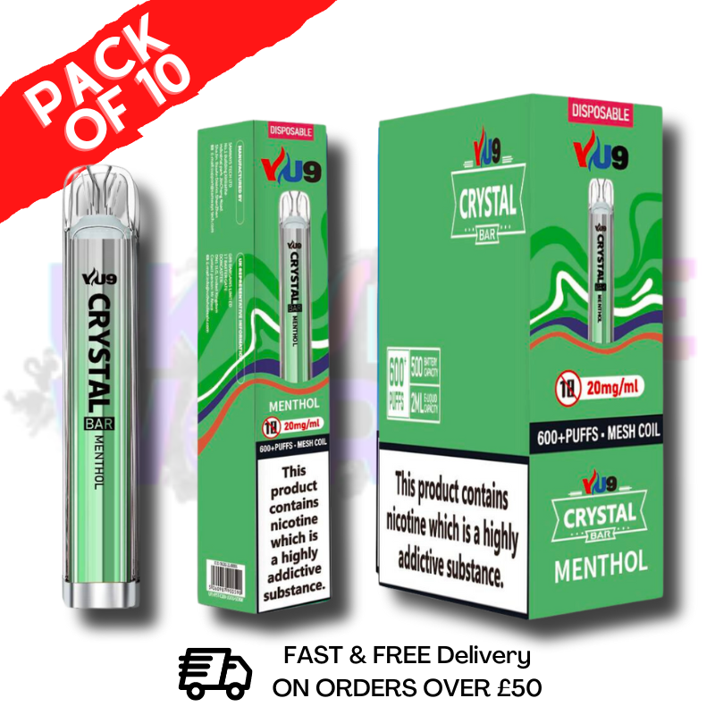 Menthol (NEU) Crystal Bar Puffs 600 VU9 Packung mit 10 Stück