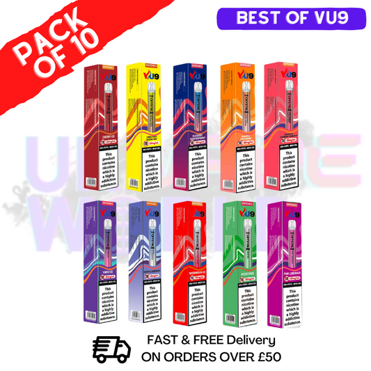Gemischte Geschmacksrichtungen – VU9 Crystal Bar Puffs, 600 Stück, 10er-Packung