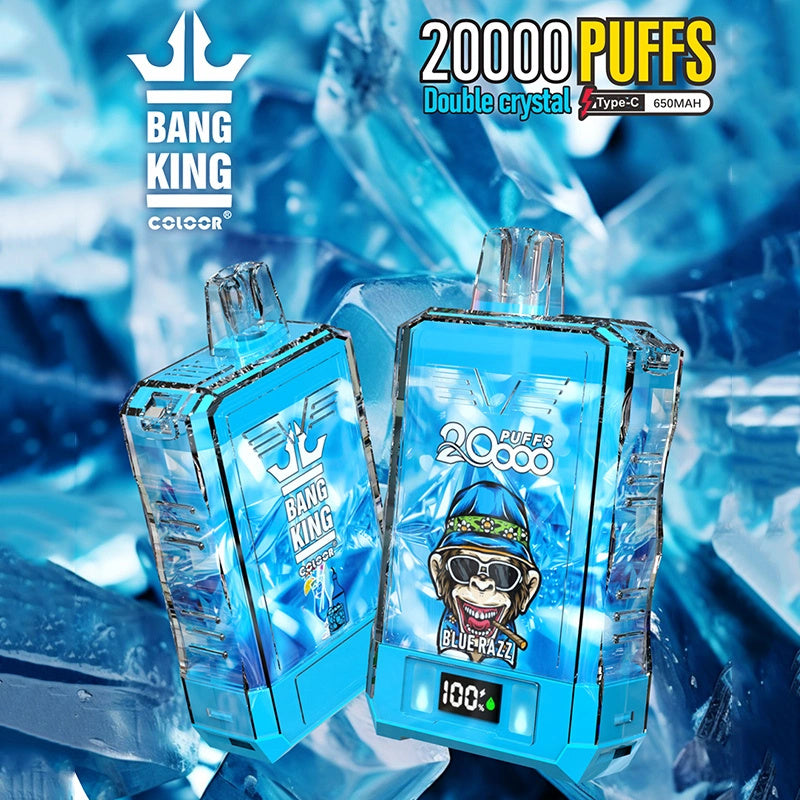 Bang King Box Double Crystal 20000 Puff 20k Display Screen Disposable Electronic Cigarette Vape-850mAh Battery. 40ml E-liquid. Multiple Nicotine 12 Flavors