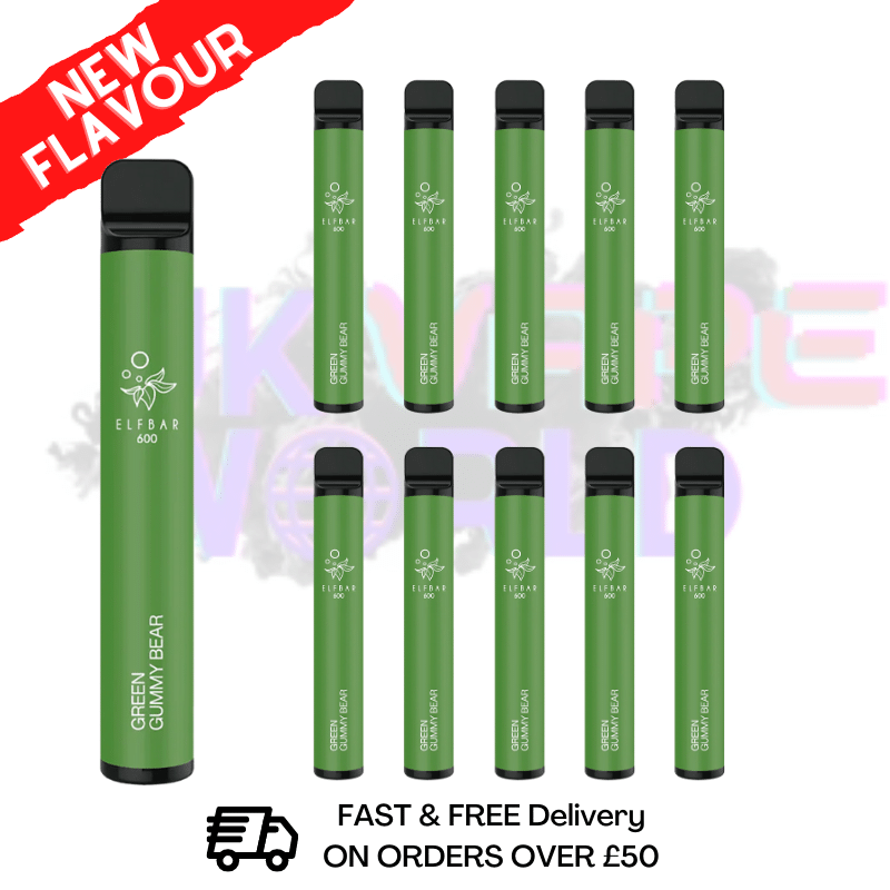 Elf Bar 600puff - Grüne Gummibärchen-Geschmacksrichtung, 10er-Packung