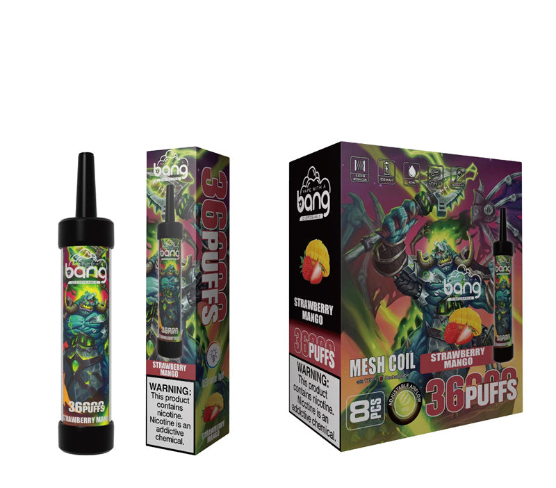 Bang Original 36000 Puffs With Sub Ohm Mesh Coils Dtl Disposable Vape Device E-Cigarette-650mAh Battery. 40ml E-liquid. Multiple Nicotine 12 Flavors