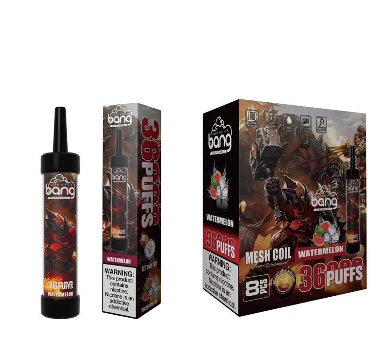 Bang Original 36000 Puffs With Sub Ohm Mesh Coils Dtl Disposable Vape Device E-Cigarette-650mAh Battery. 40ml E-liquid. Multiple Nicotine 12 Flavors