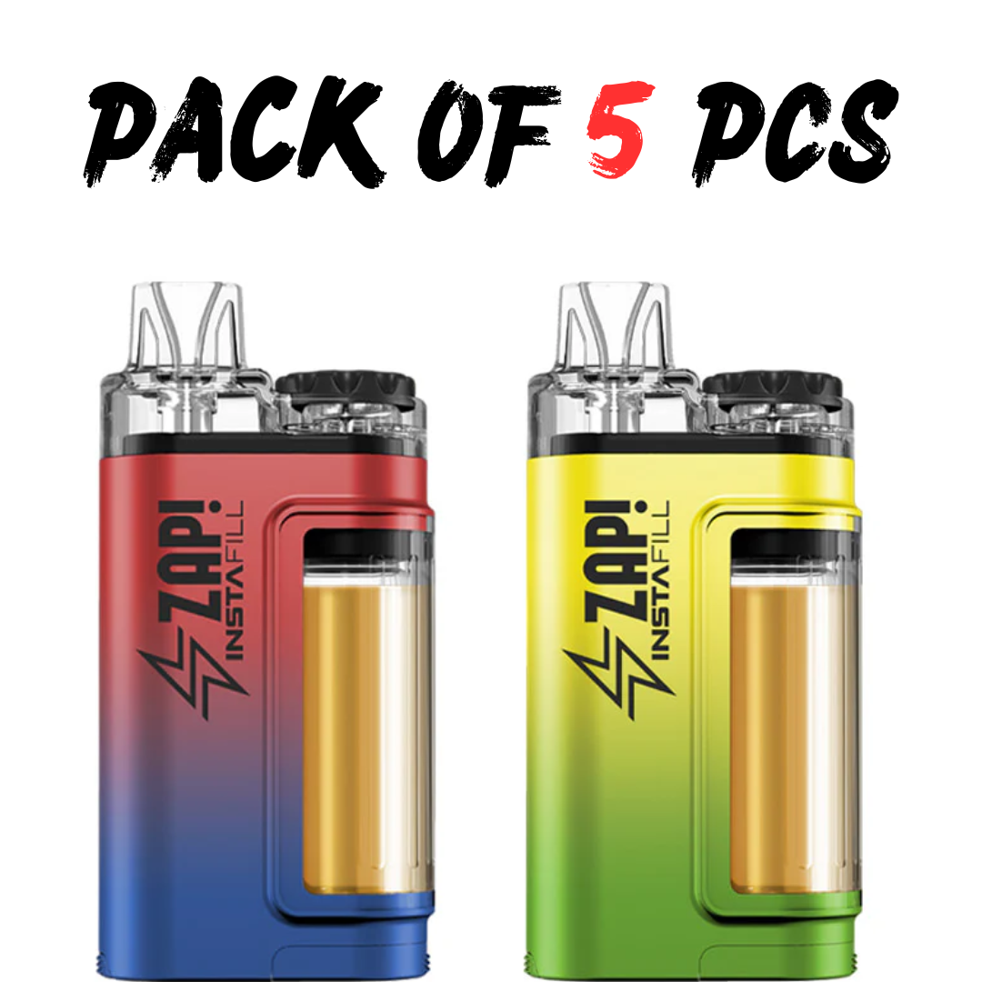 5er-Pack ZAP INSTAFILL Einweg-Vape-Kit, 20 mg Nikotin, 3500 Züge, mit 10 ml vorgefülltem Liquid. TPD-konform (UK).