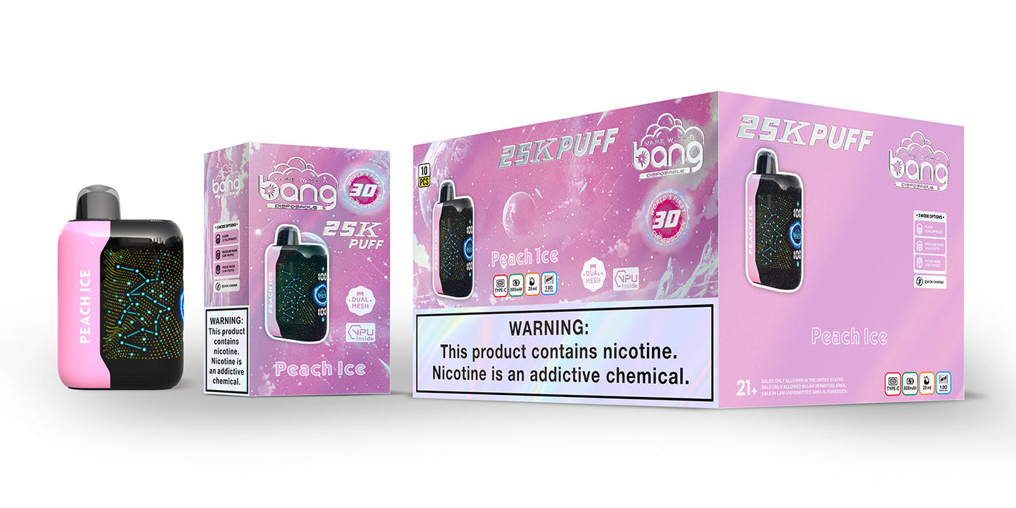 Bang starry 25000 puffs Disposable Vape-850mAh Battery. 30ml E-liquid. Multiple Nicotine 16 Flavors