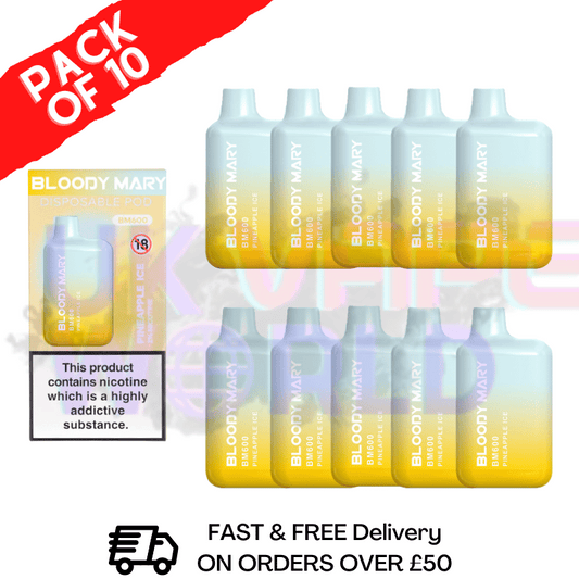 Ananas-Eis - Bloody Mary 600 Puffs, 10er-Packung