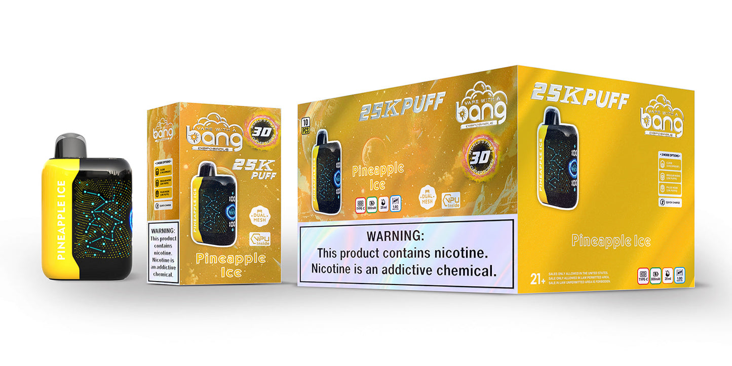 Bang starry 25000 puffs Disposable Vape-850mAh Battery. 30ml E-liquid. Multiple Nicotine 16 Flavors