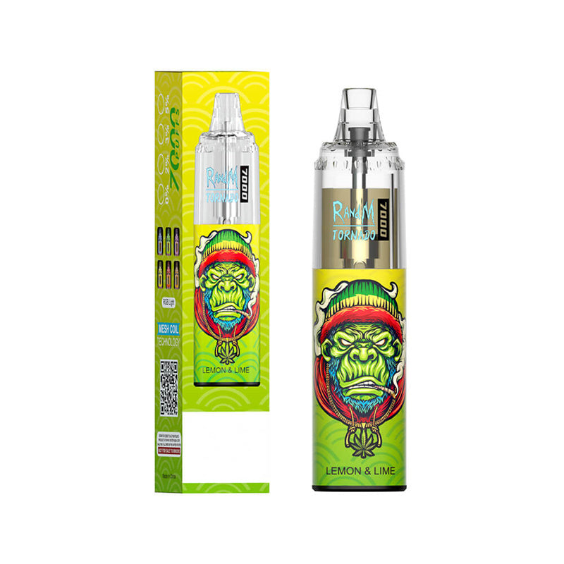 7000 Puffs Disposable Vape - RandM Tornado 14mL. RGB Lights. 56 Flavors