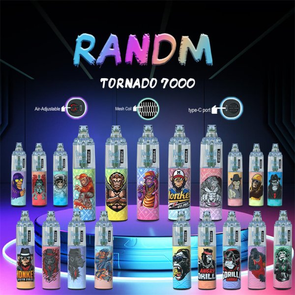 7000 Puffs Disposable Vape - RandM Tornado 14mL. RGB Lights. 56 Flavors