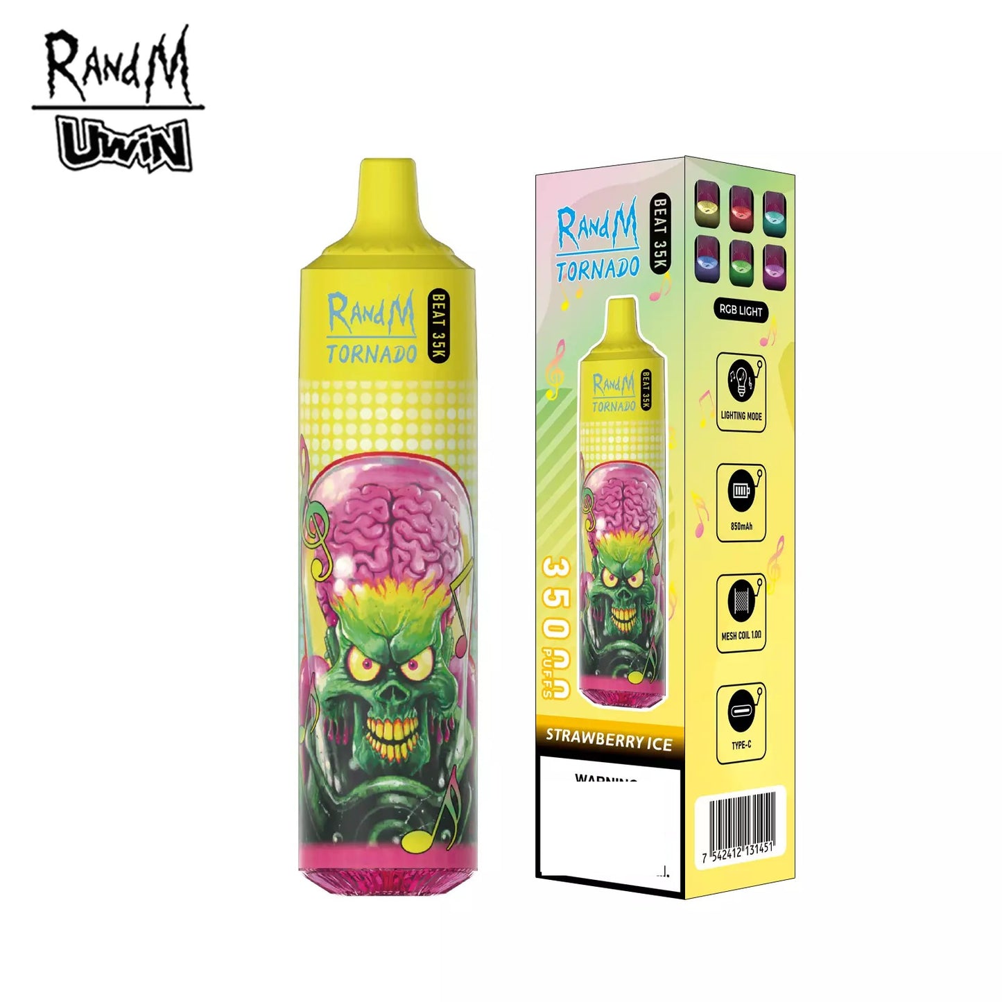 RandM Uwin Tornado Beat 35000 Puffs Music Device RGB Lights Bulk Buy Rechargeable Disposable Vapes Wholesale