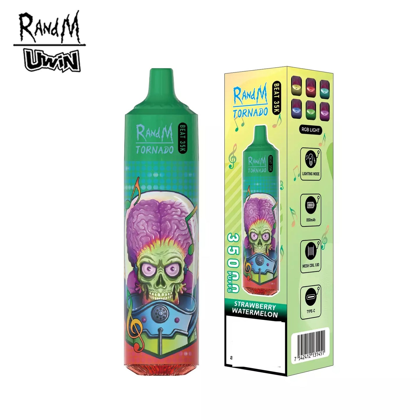 RandM Uwin Tornado Beat 35000 Puffs Music Device RGB Lights Bulk Buy Rechargeable Disposable Vapes Wholesale