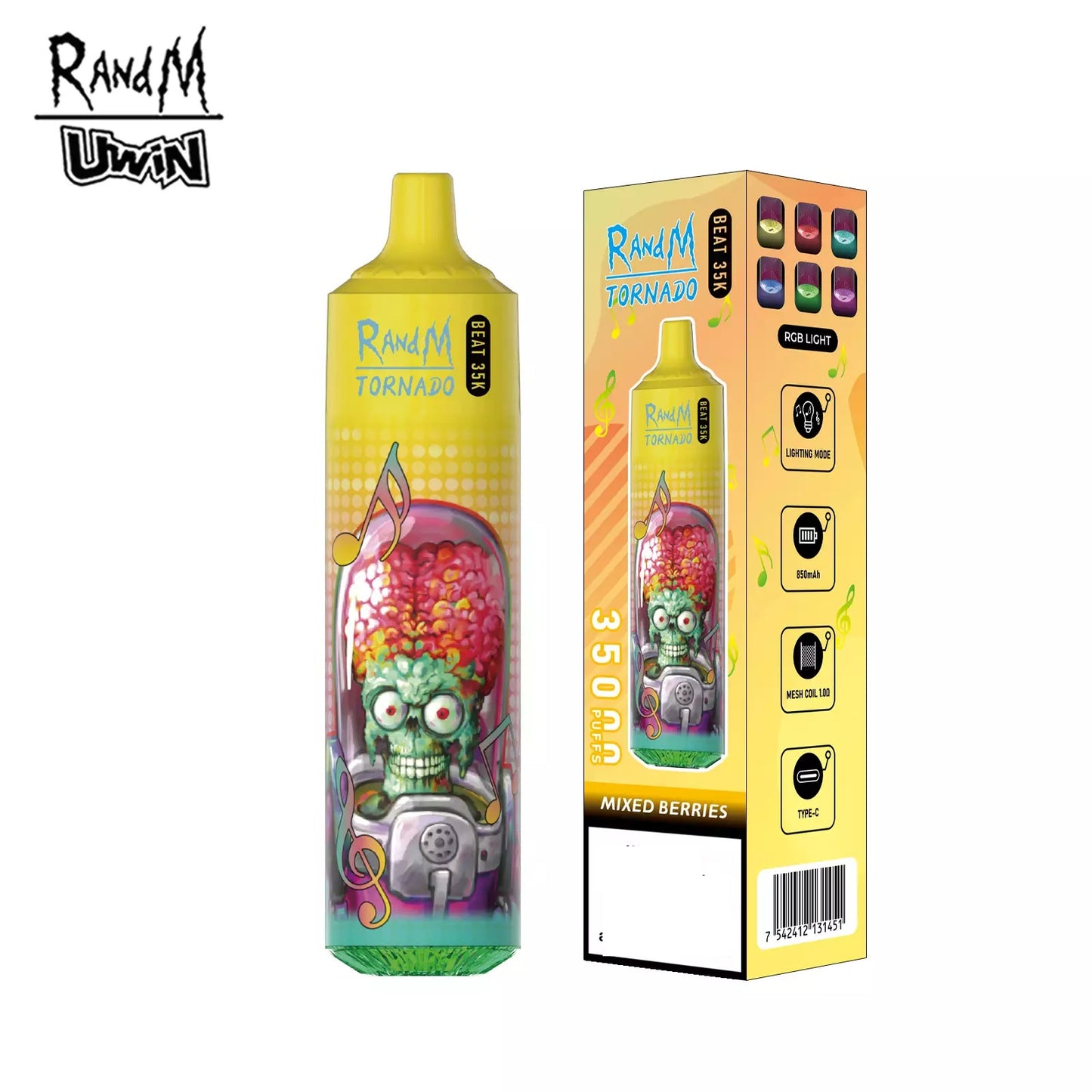 RandM Uwin Tornado Beat 35000 Puffs Music Device RGB Lights Bulk Buy Rechargeable Disposable Vapes Wholesale