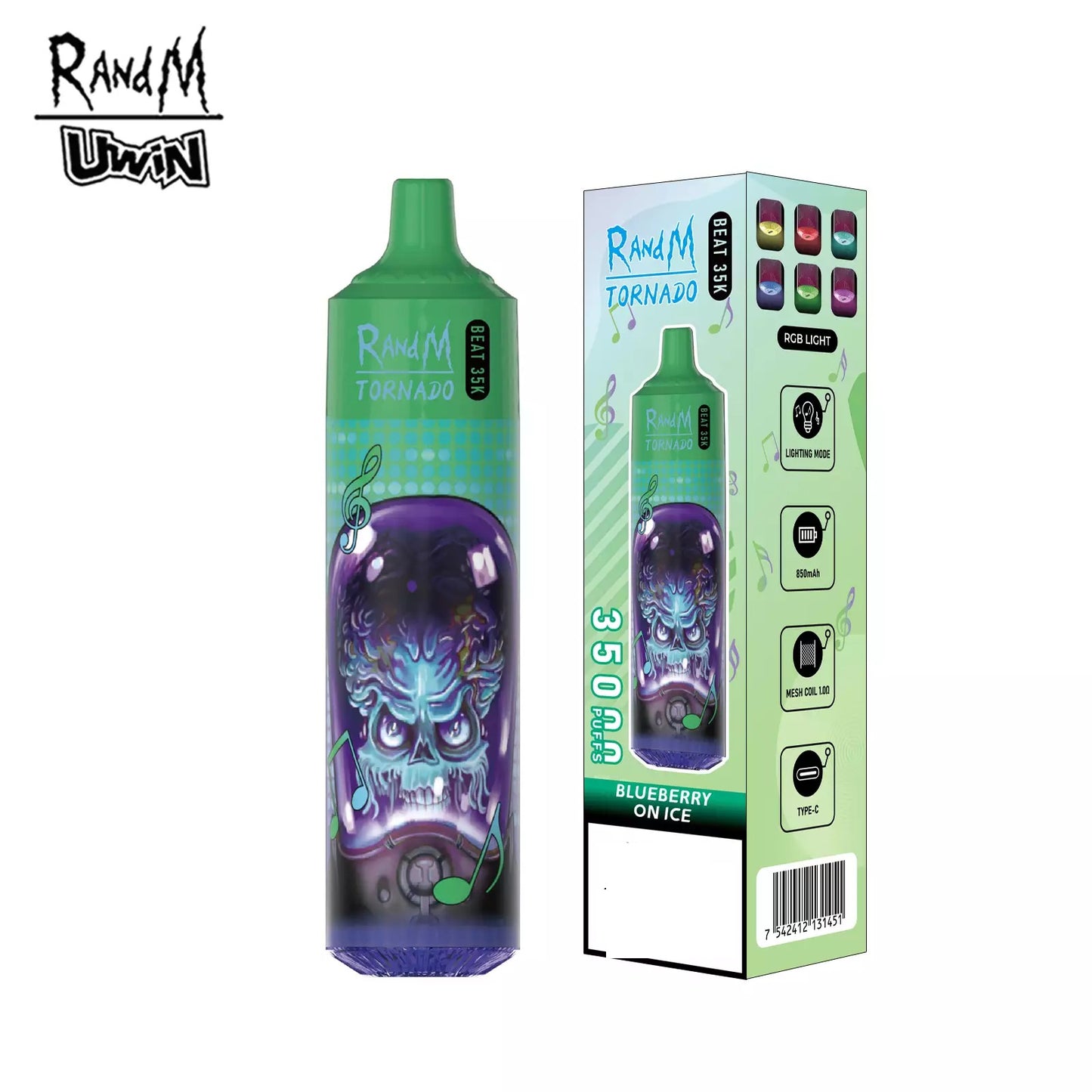 RandM Uwin Tornado Beat 35000 Puffs Music Device RGB Lights Bulk Buy Rechargeable Disposable Vapes Wholesale