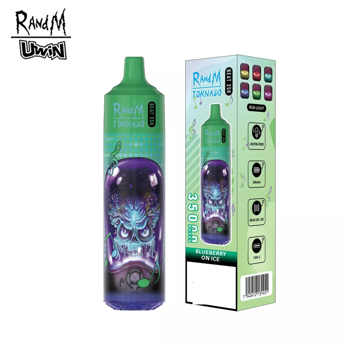 RandM Uwin Tornado Beat 35000 Puffs Music Device RGB Lights Bulk Buy Rechargeable Disposable Vapes Wholesale