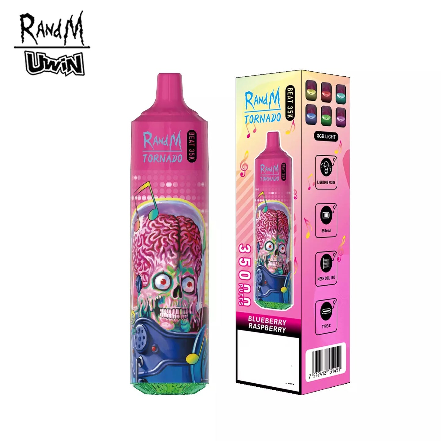 RandM Uwin Tornado Beat 35000 Puffs Music Device RGB Lights Bulk Buy Rechargeable Disposable Vapes Wholesale