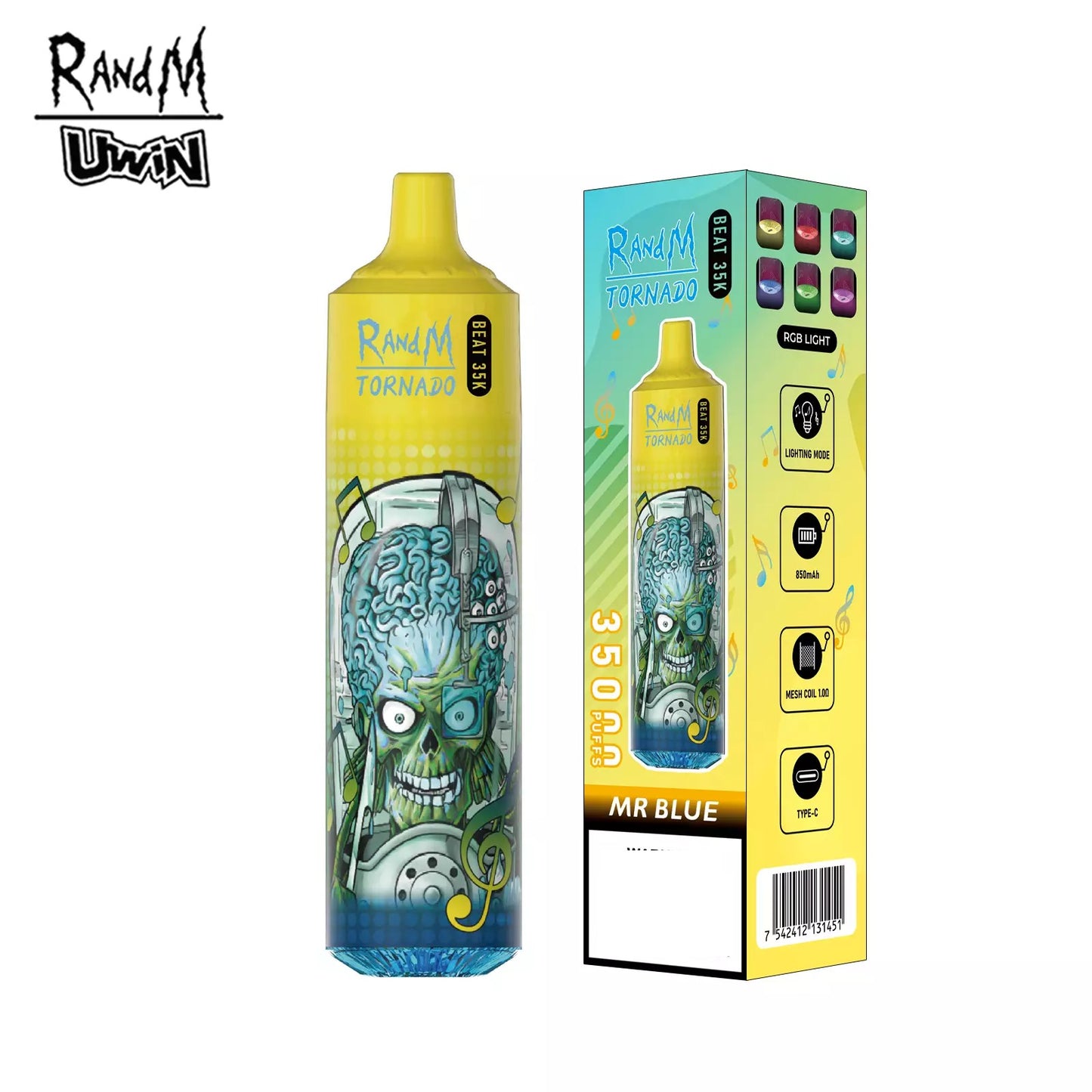 RandM Uwin Tornado Beat 35000 Puffs Music Device RGB Lights Bulk Buy Rechargeable Disposable Vapes Wholesale