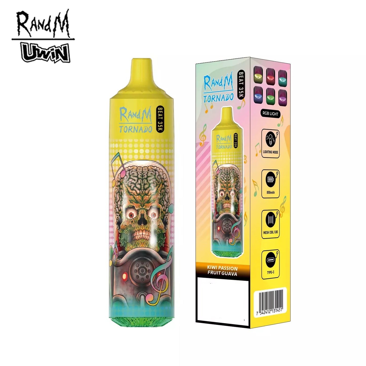 RandM Uwin Tornado Beat 35000 Puffs Music Device RGB Lights Bulk Buy Rechargeable Disposable Vapes Wholesale