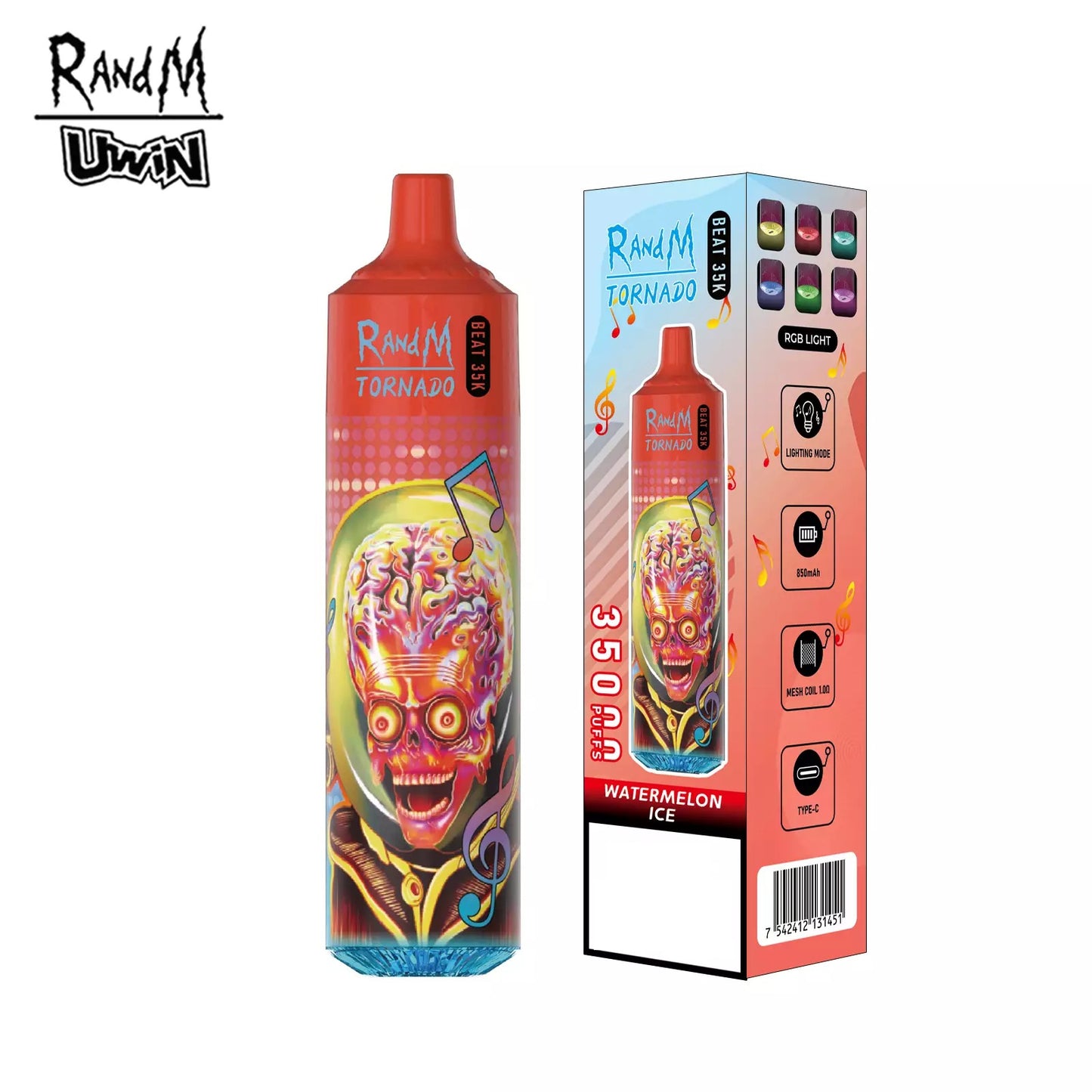 RandM Uwin Tornado Beat 35000 Puffs Music Device RGB Lights Bulk Buy Rechargeable Disposable Vapes Wholesale