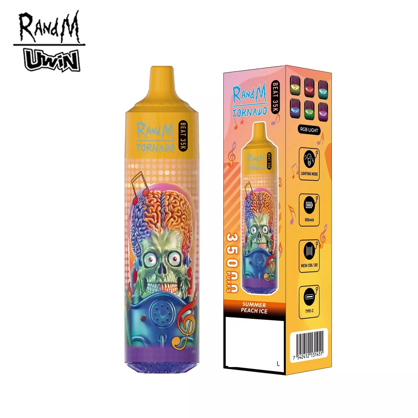 RandM Uwin Tornado Beat 35000 Puffs Music Device RGB Lights Bulk Buy Rechargeable Disposable Vapes Wholesale