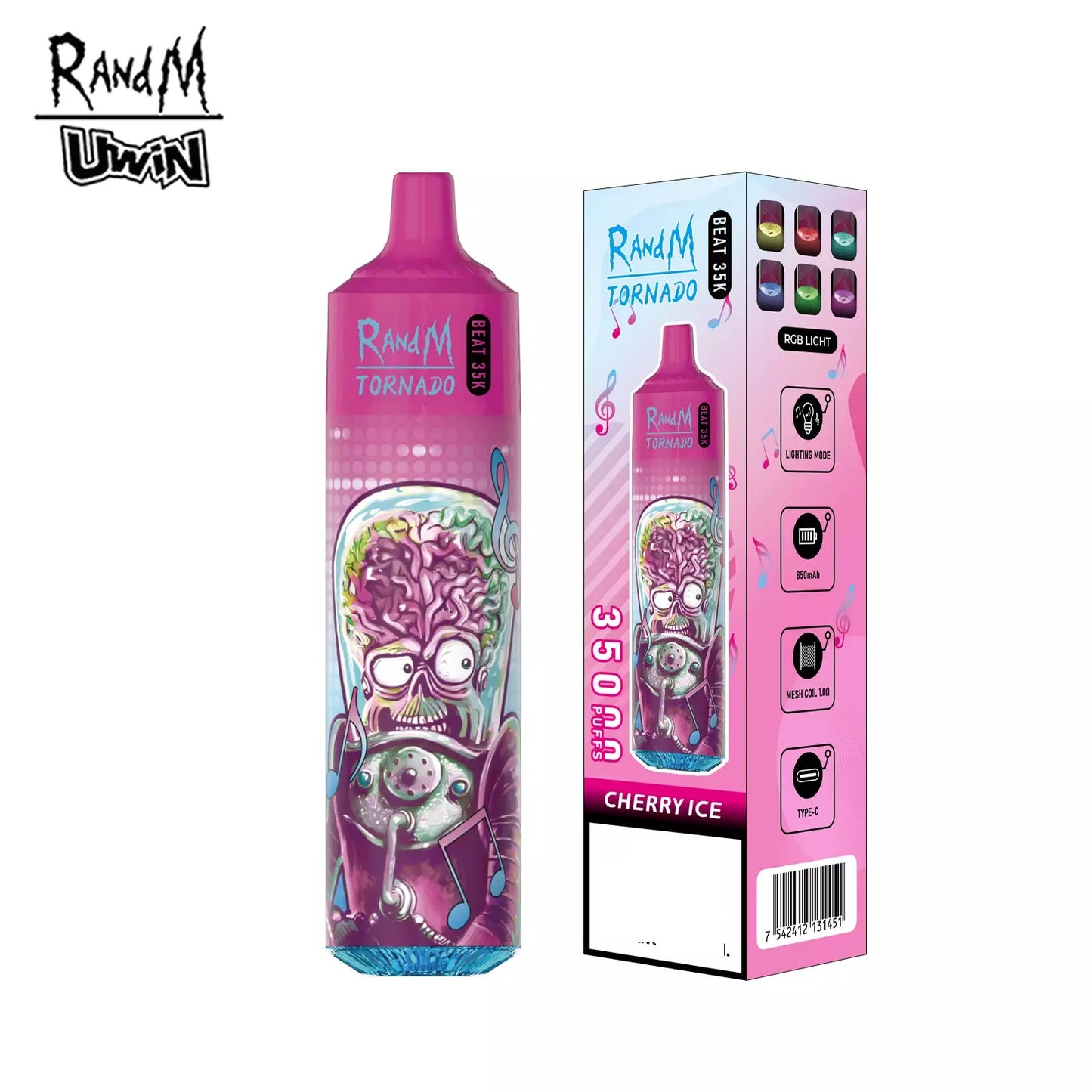 RandM Uwin Tornado Beat 35000 Puffs Music Device RGB Lights Bulk Buy Rechargeable Disposable Vapes Wholesale
