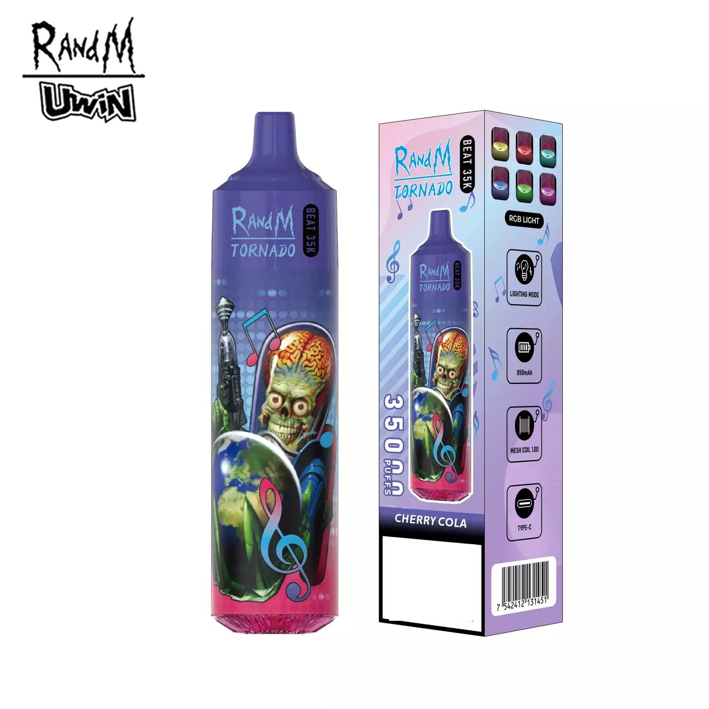 RandM Uwin Tornado Beat 35000 Puffs Music Device RGB Lights Bulk Buy Rechargeable Disposable Vapes Wholesale