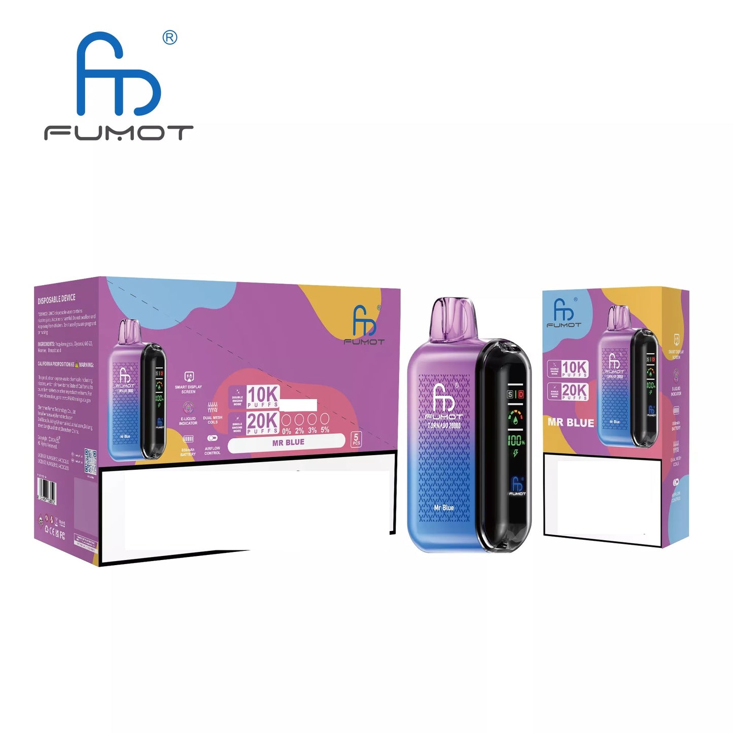 RandM FUMOT TORNADO 20000 Puffs Digital Screen Bulk Buy Rechargeable Disposable Vapes Wholesale