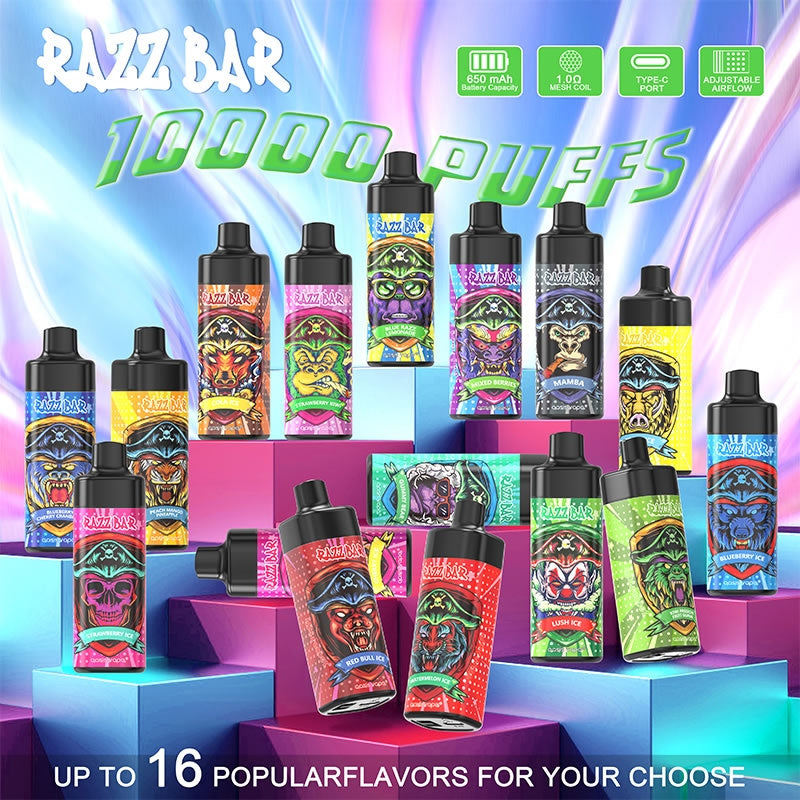 10000 Puffs Refillable Vape - 20ml. 2%/5% Nicotine. 16 Icy Flavors