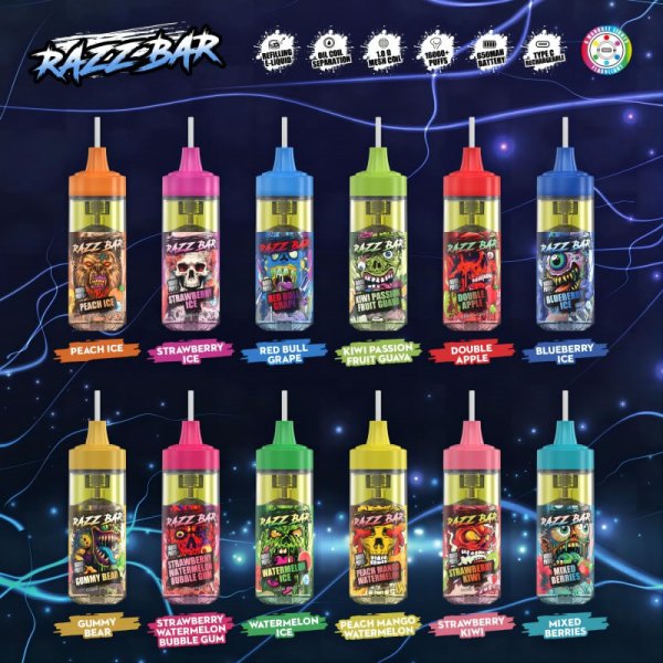 Original Razz Bar 16000 Puffs Refillable Disposable Vape E Cigarette Puff 16k – Razz Bar 16k Puff