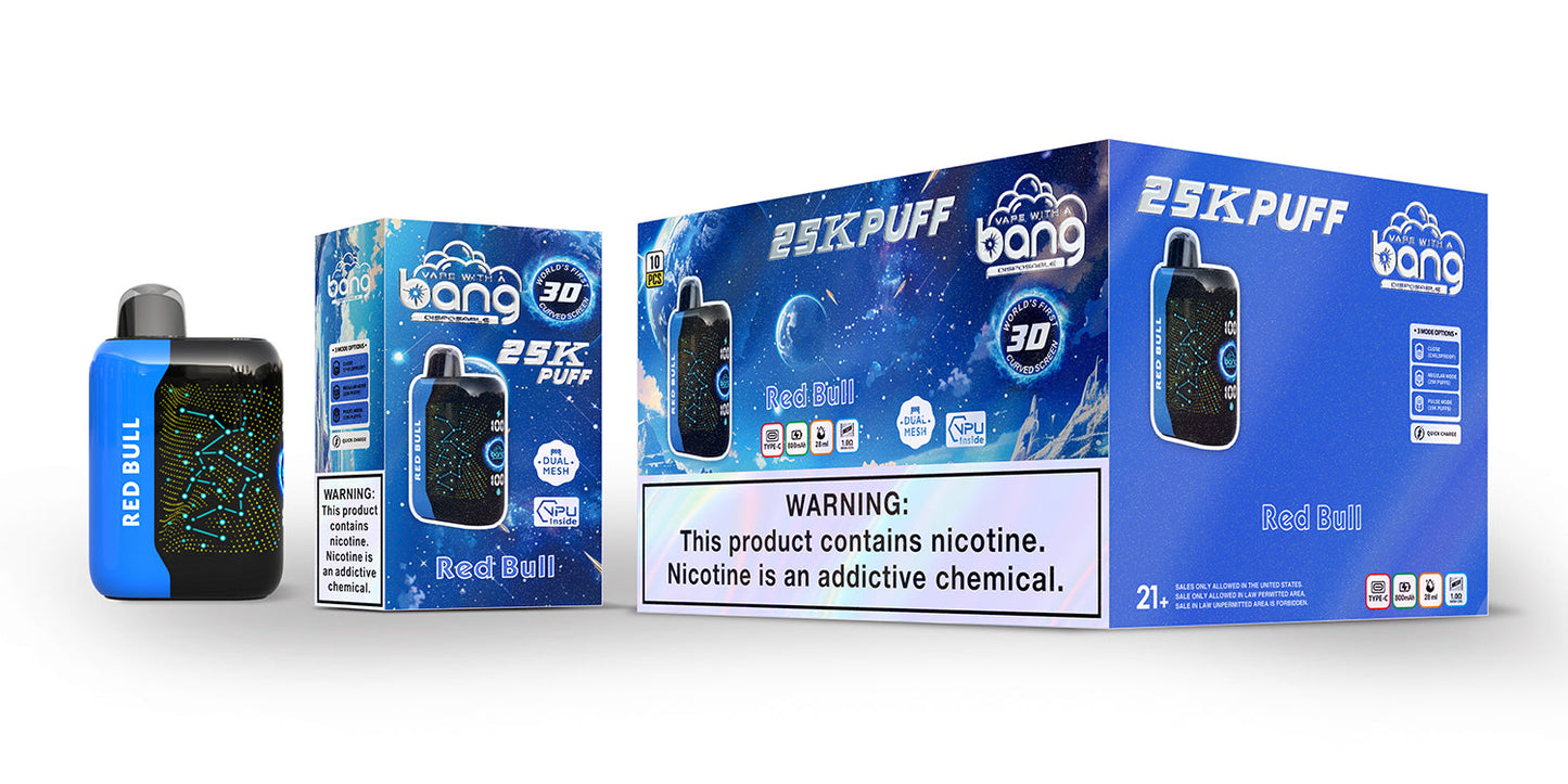 Bang starry 25000 puffs Disposable Vape-850mAh Battery. 30ml E-liquid. Multiple Nicotine 16 Flavors