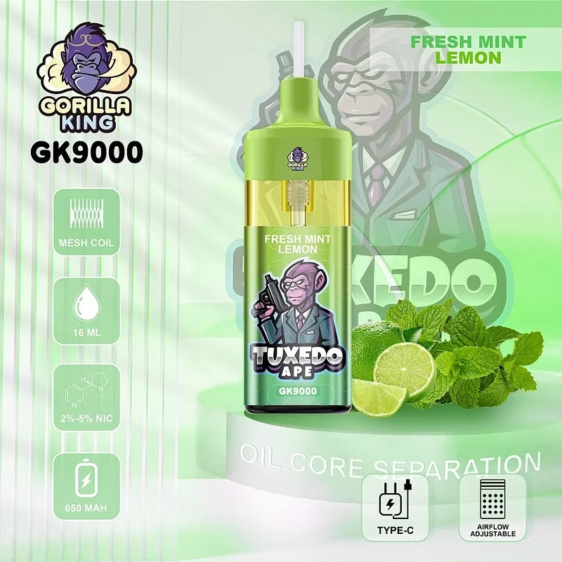 Reymont Gorilla King 9000 Puffs bood best-bejgħ bull lush ice tyson evo dc2500 70k sd vape 100000 atomizer vape