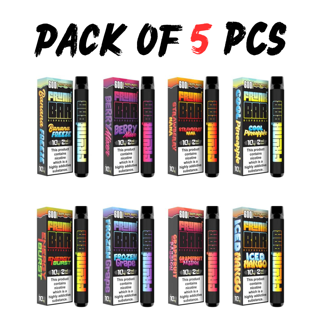 5er-Pack Frunk Bar Einweg-Pod-System, 600 Züge, 20 mg Nikotin, mit Mesh-Coil, 2023