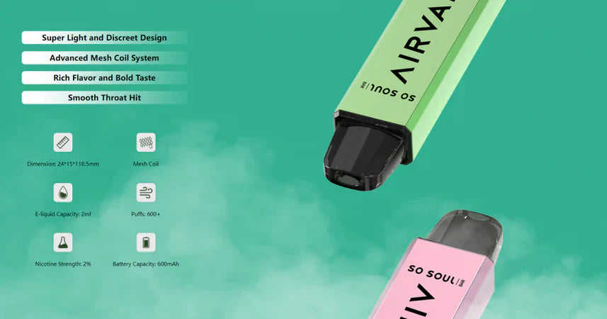 10 Pieces So Soul AIRVAPE Bar 600 Puff Disposable Vape Nic Salt 20mg