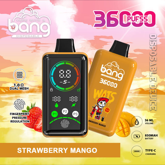 Bang 36000 Power Disposable Vape – 850mAh Battery. 36mL E-Liquid. 0% to 5% Nicotine Options 12 Flavors