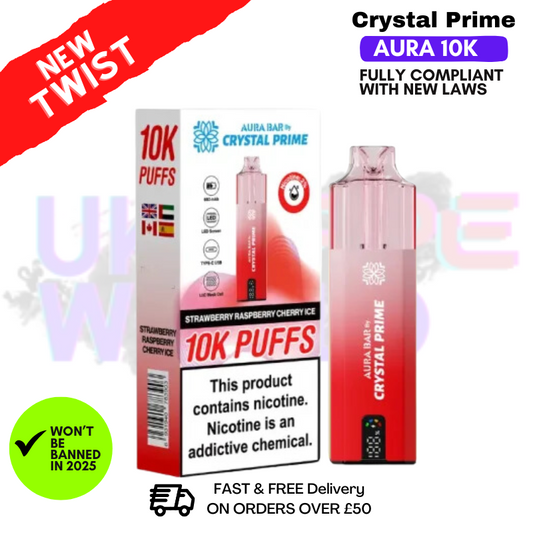 Strawberry Raspberry Cherry Ice Crystal Prime 10K Puff Pod Kit