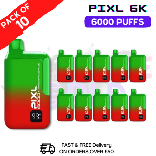 Erdbeer-Wassermelone Pixl 6000 6K Puff, 10er-Packung – NUR 74,99 £