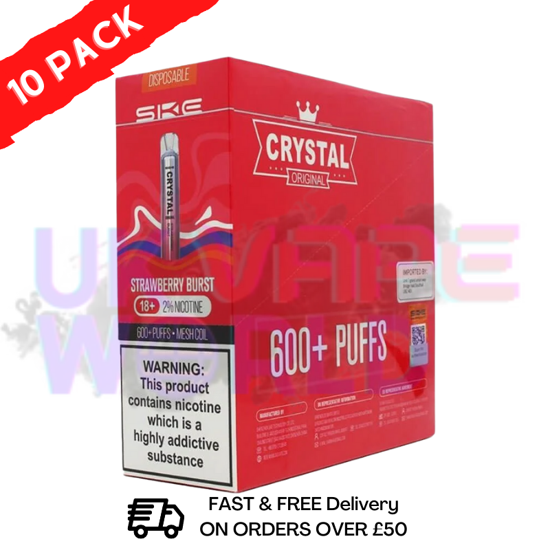 Strawberry Burst - Crystal Bar Puffs 600 SKE Schachtel mit 10 Stück - 26,99 £
